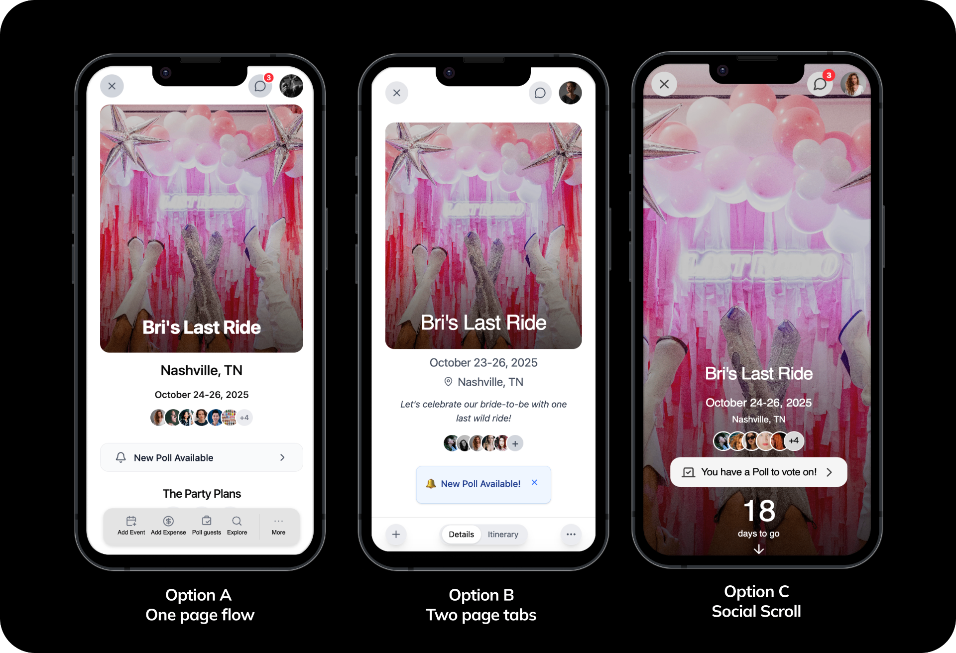 User testing three layouts